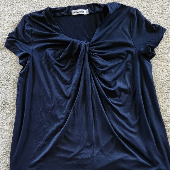 Jil Sander navy twist front viscose t-shirt blouse Sz L Made in Italy - Picture 5 of 8